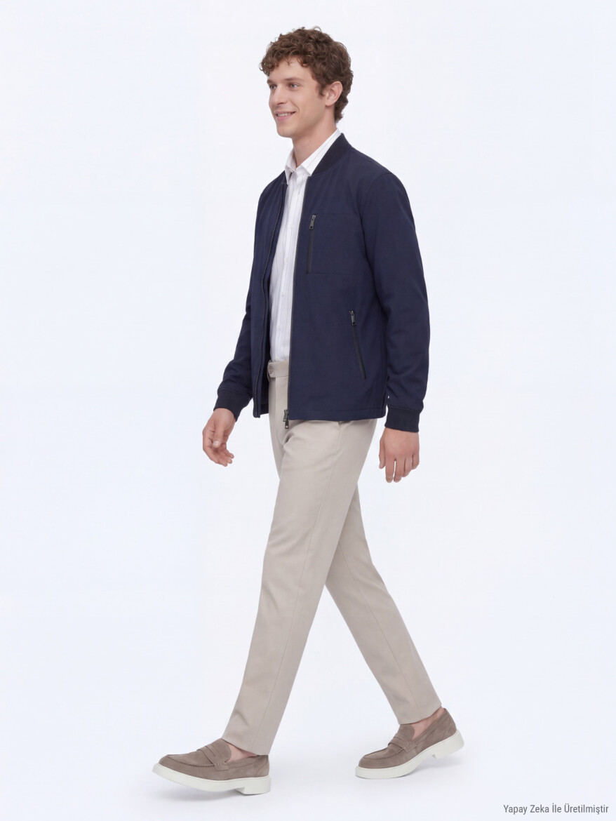 Navy Blue Plain Regular Fit Lightweight Jacket - KİP