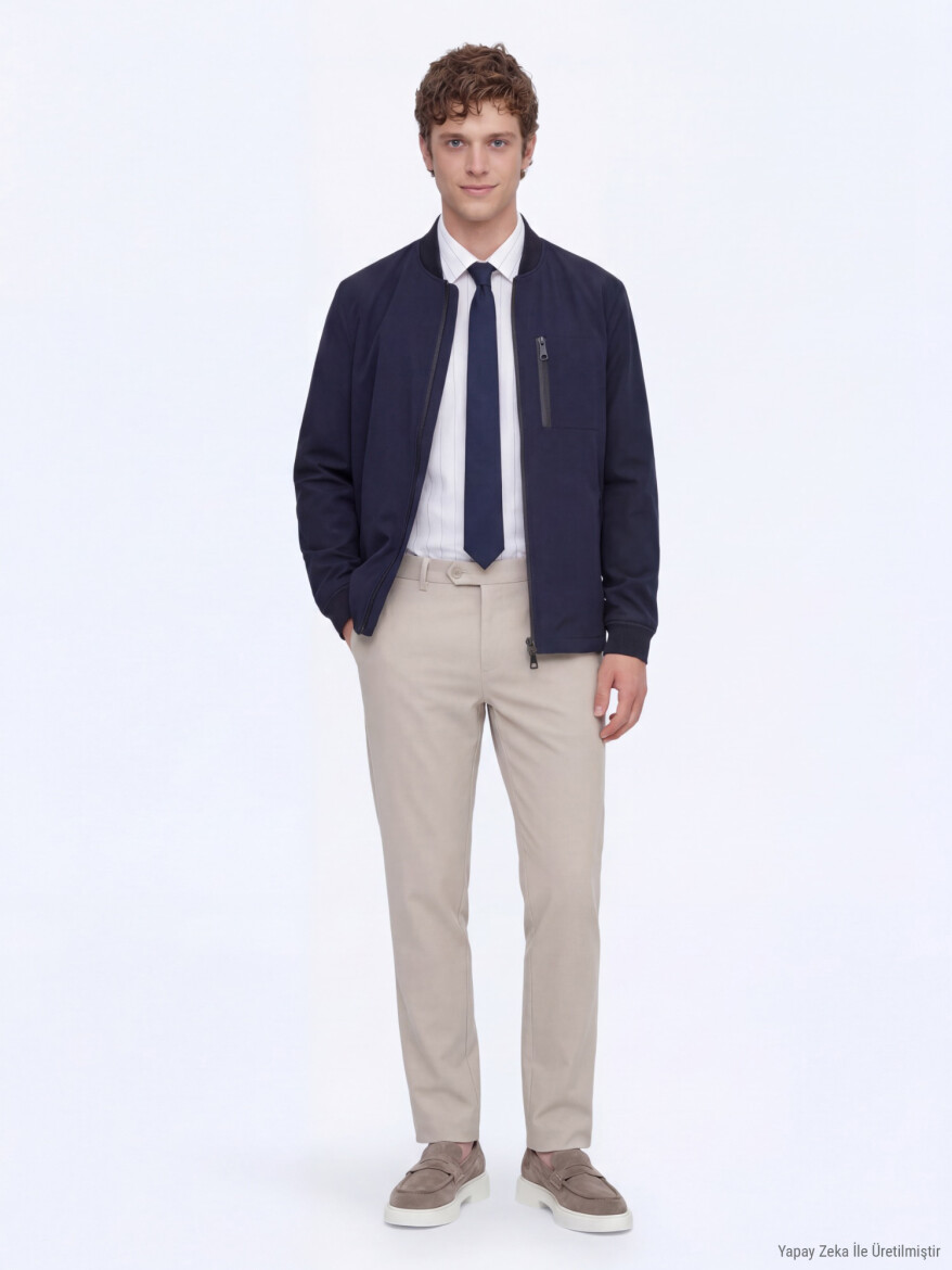 Navy Blue Plain Regular Fit Lightweight Jacket - 4