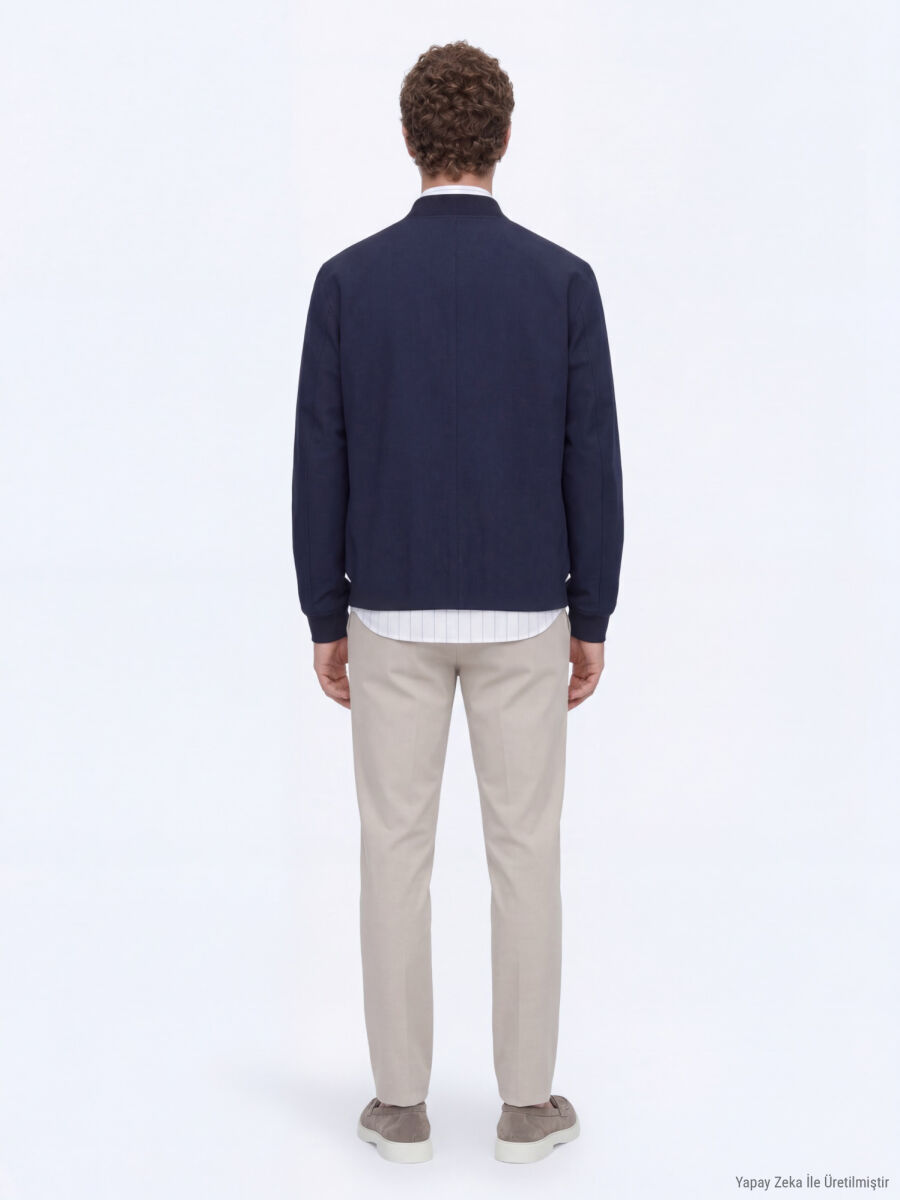 Navy Blue Plain Regular Fit Lightweight Jacket - 6