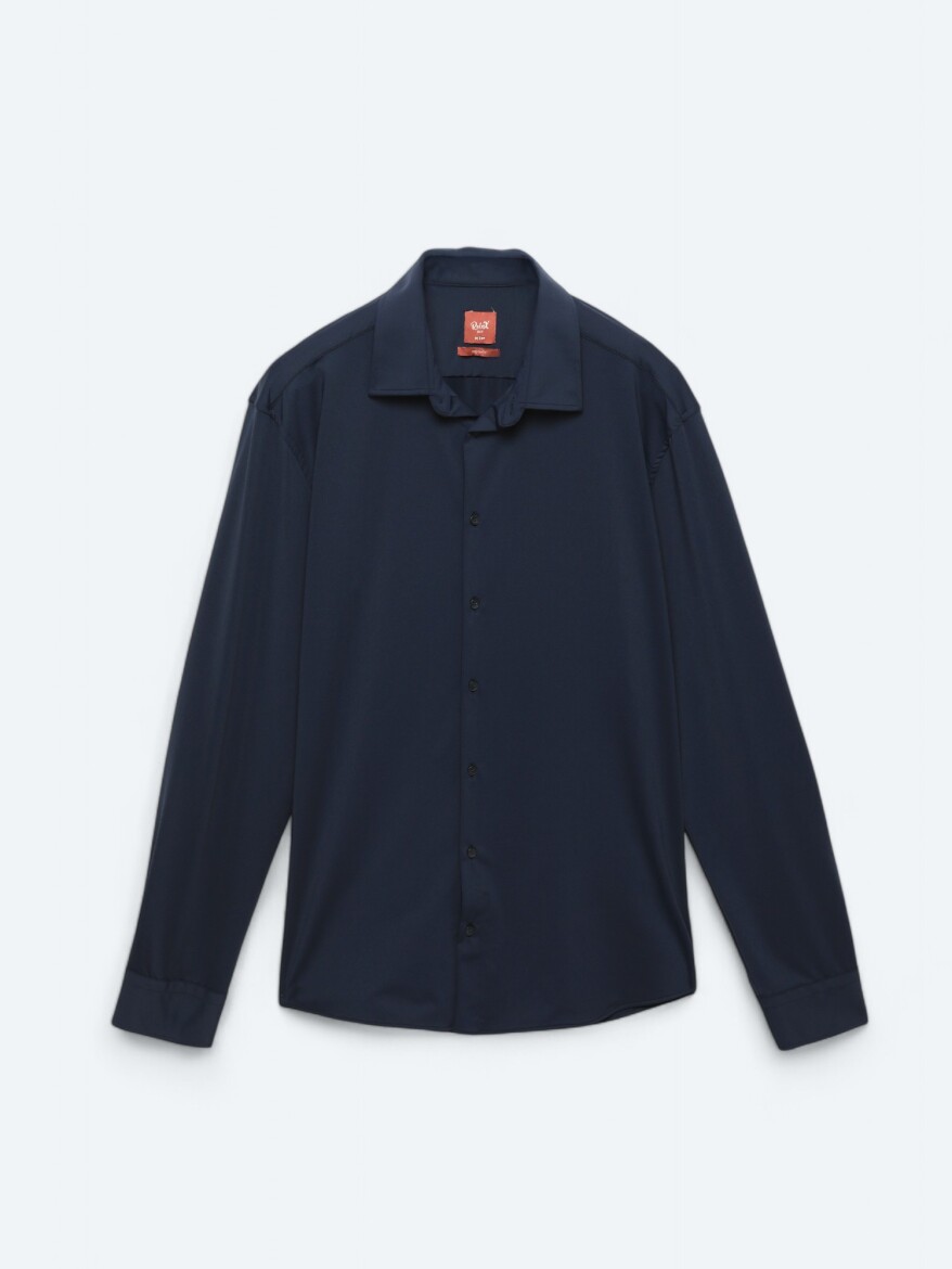 Navy Blue Plain Regular Fit Long Knitting Casual Shirt - 7