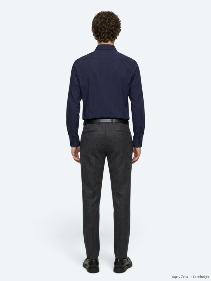 Navy Blue Plain Regular Fit Long Knitting Casual Shirt - 5