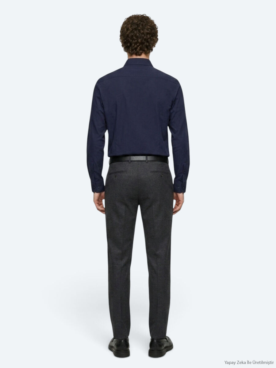 Navy Blue Plain Regular Fit Long Knitting Casual Shirt - 5