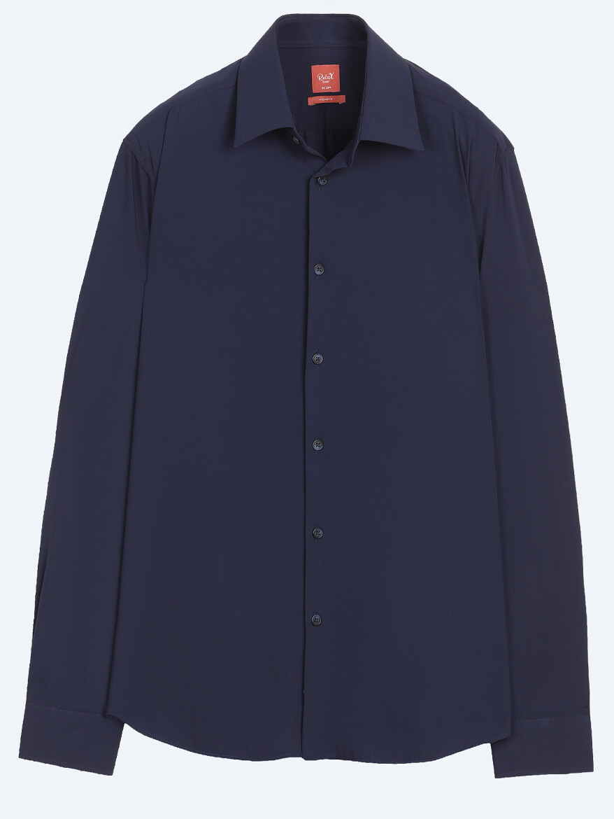 Navy Blue Plain Regular Fit Long Knitting Casual Shirt - 6