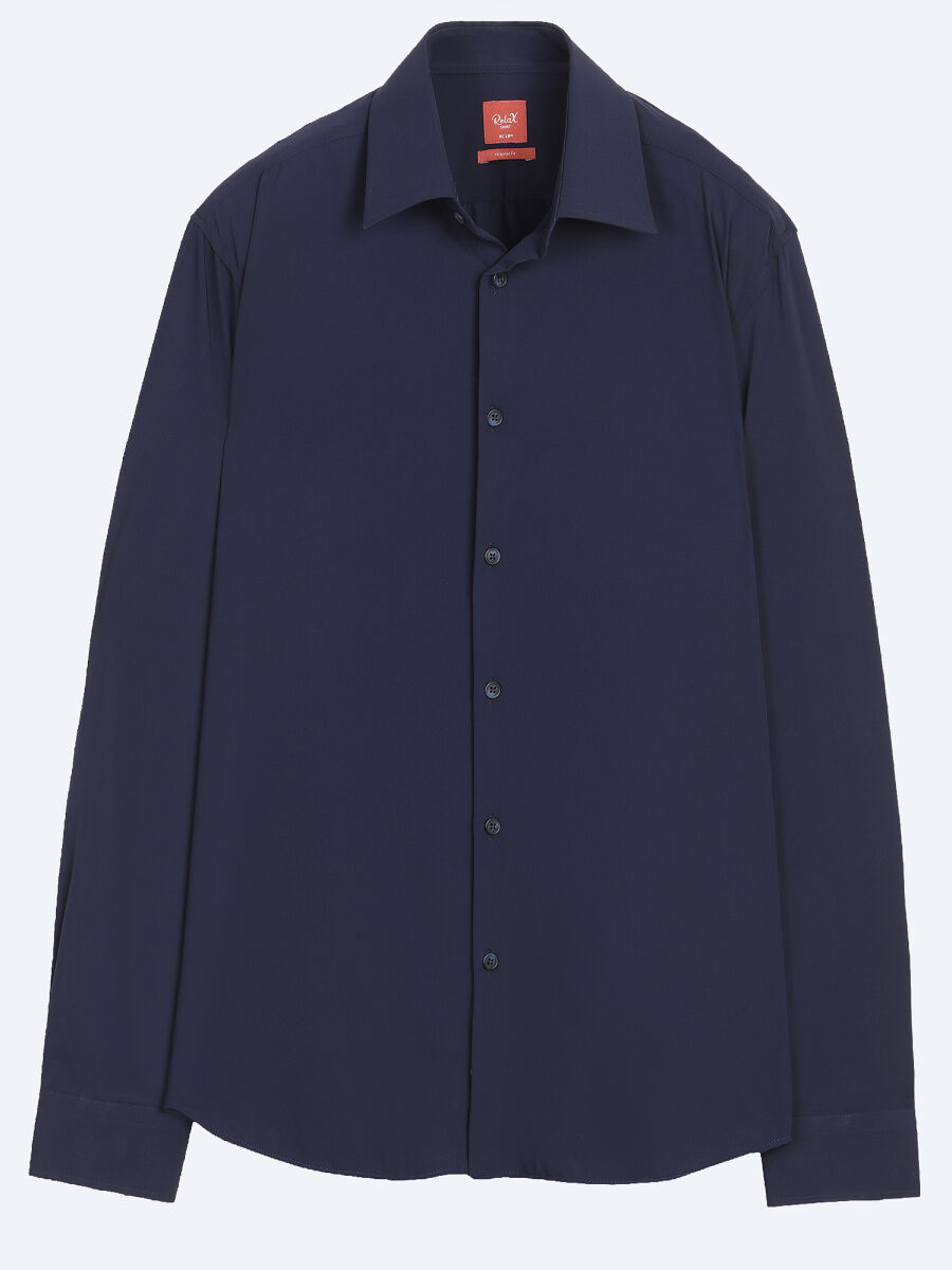 Navy Blue Plain Regular Fit Long Knitting Casual Shirt - 6