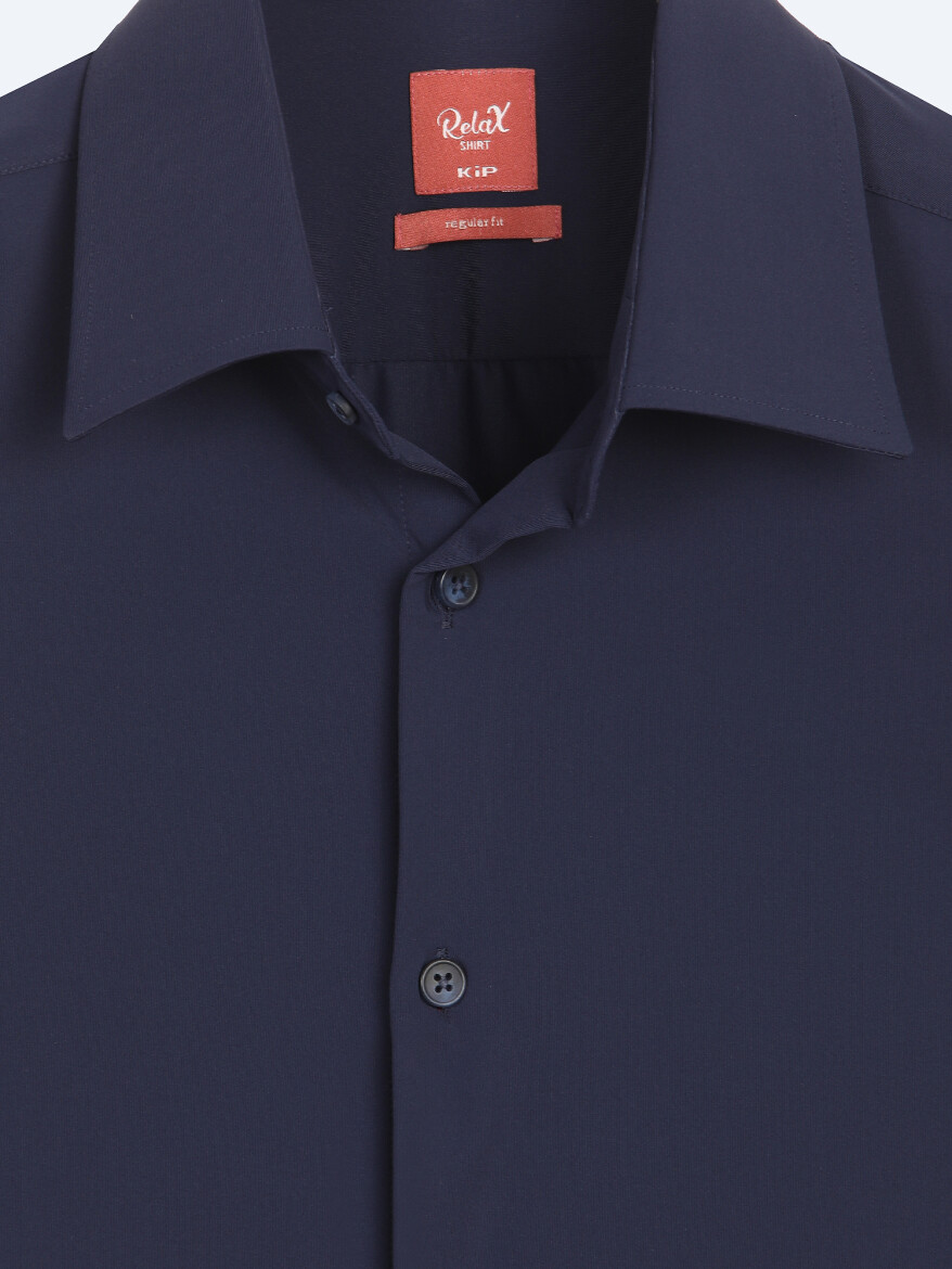 Navy Blue Plain Regular Fit Long Knitting Casual Shirt - 7