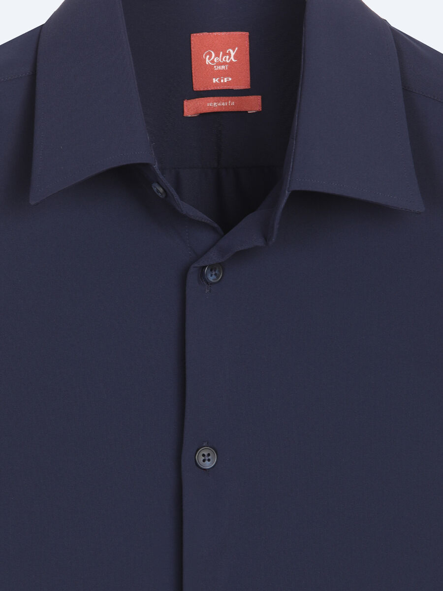 Navy Blue Plain Regular Fit Long Knitting Casual Shirt - 7