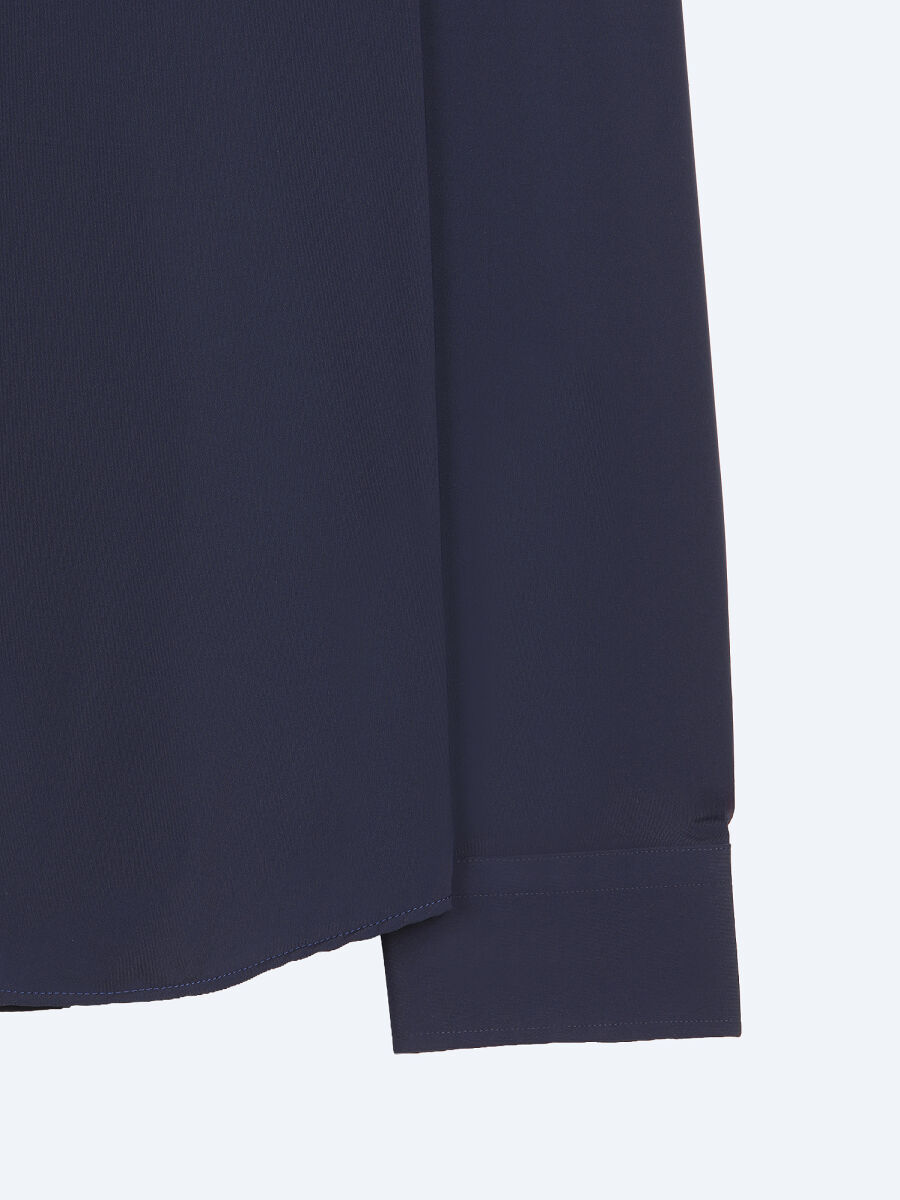 Navy Blue Plain Regular Fit Long Knitting Casual Shirt - 8