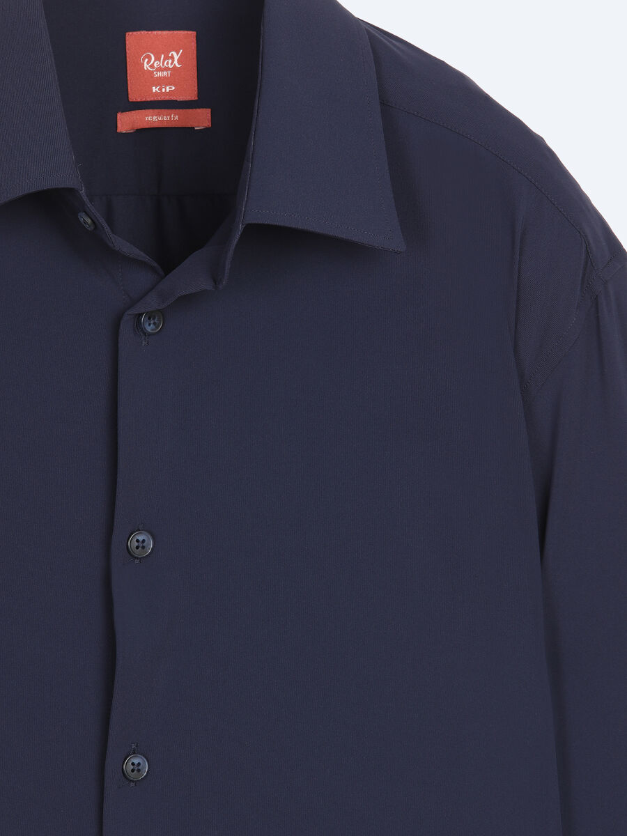 Navy Blue Plain Regular Fit Long Knitting Casual Shirt - 10