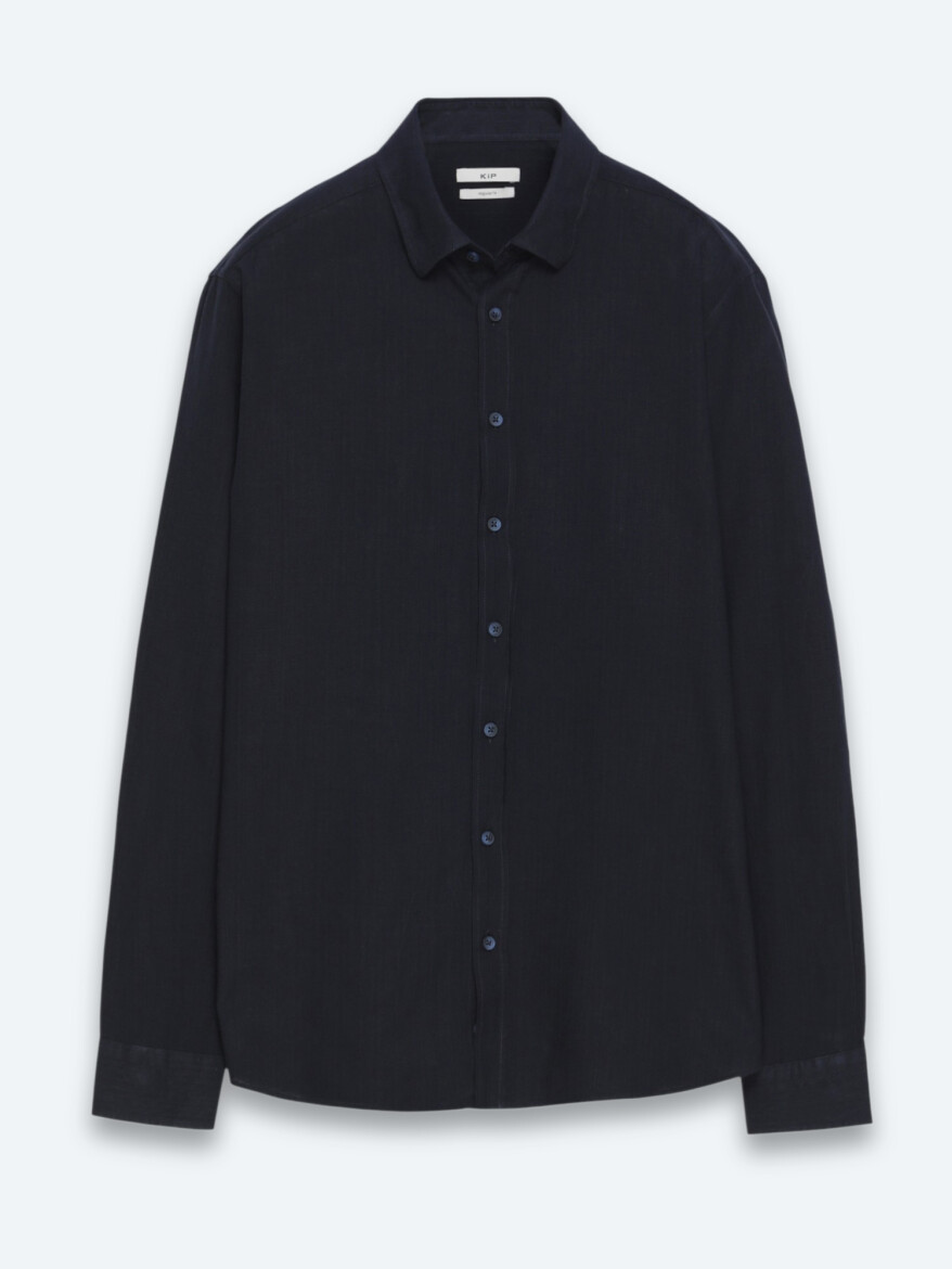 Navy Blue Plain Regular Fit Long Weaving Casual 100% Cotton Shirt - 6