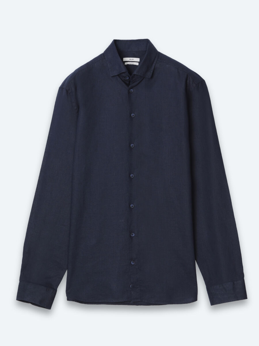 Navy Blue Plain Regular Fit Long Weaving Casual Cotton Blended Shirt - 6