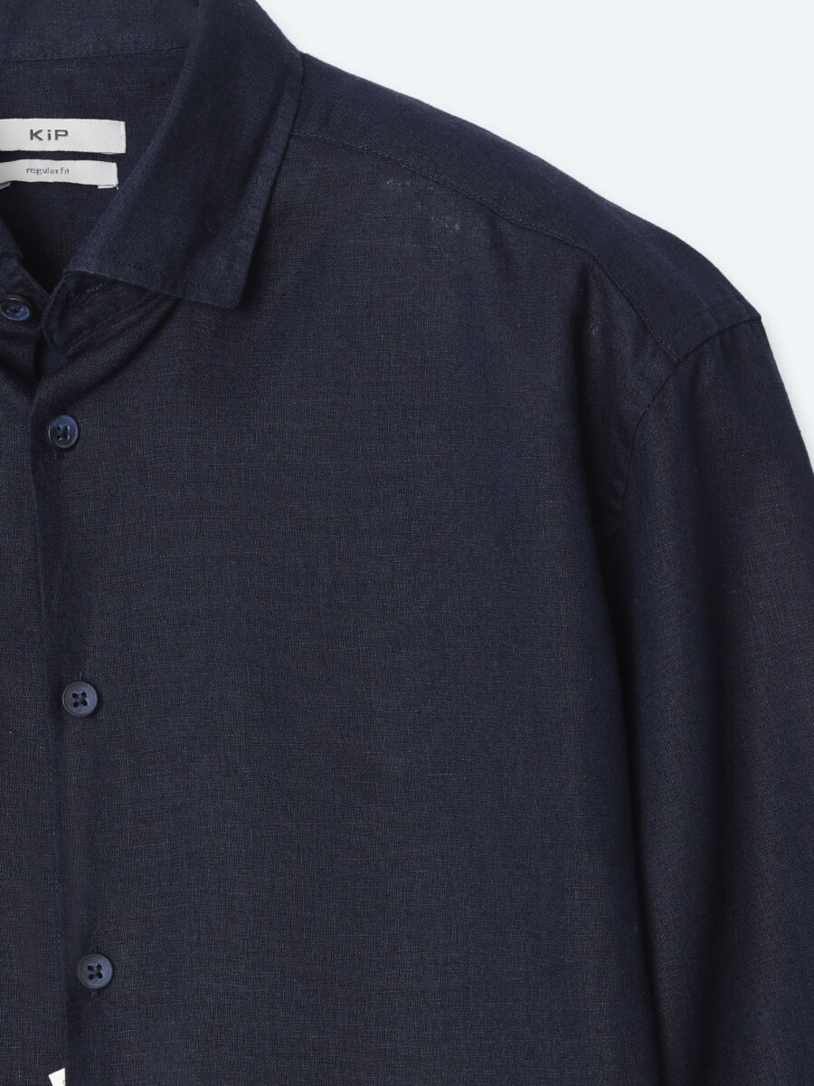 Navy Blue Plain Regular Fit Long Weaving Casual Cotton Blended Shirt - 7