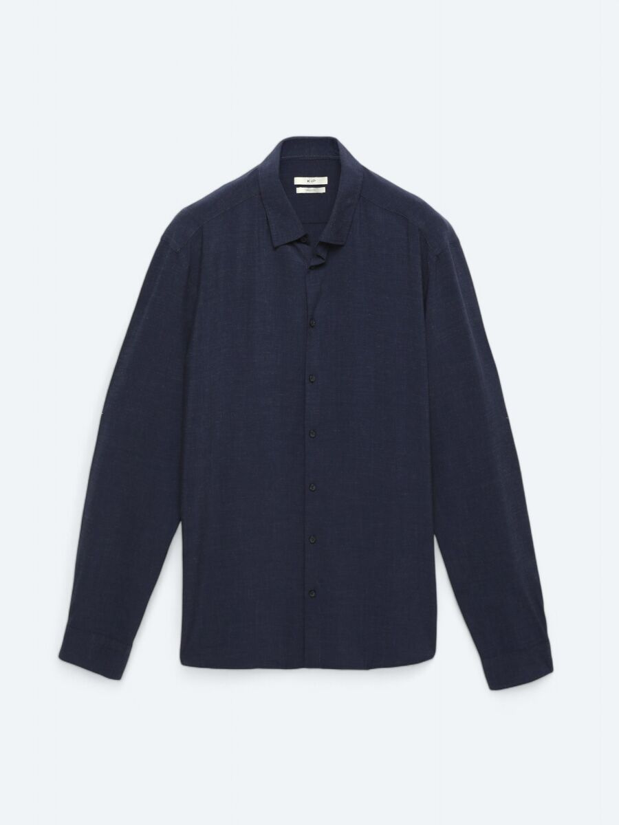 Navy Blue Plain Regular Fit Long Weaving Casual Shirt - 6