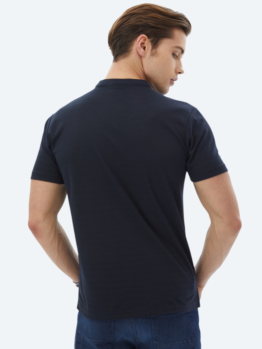 Navy Blue Plain Regular Fit Short Knitting Casual Shirt - 8