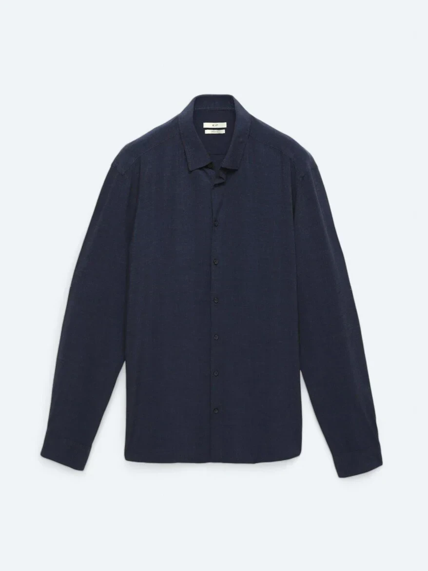 Navy Blue Plain Regular Fit Weaving Casual Shirt - 6