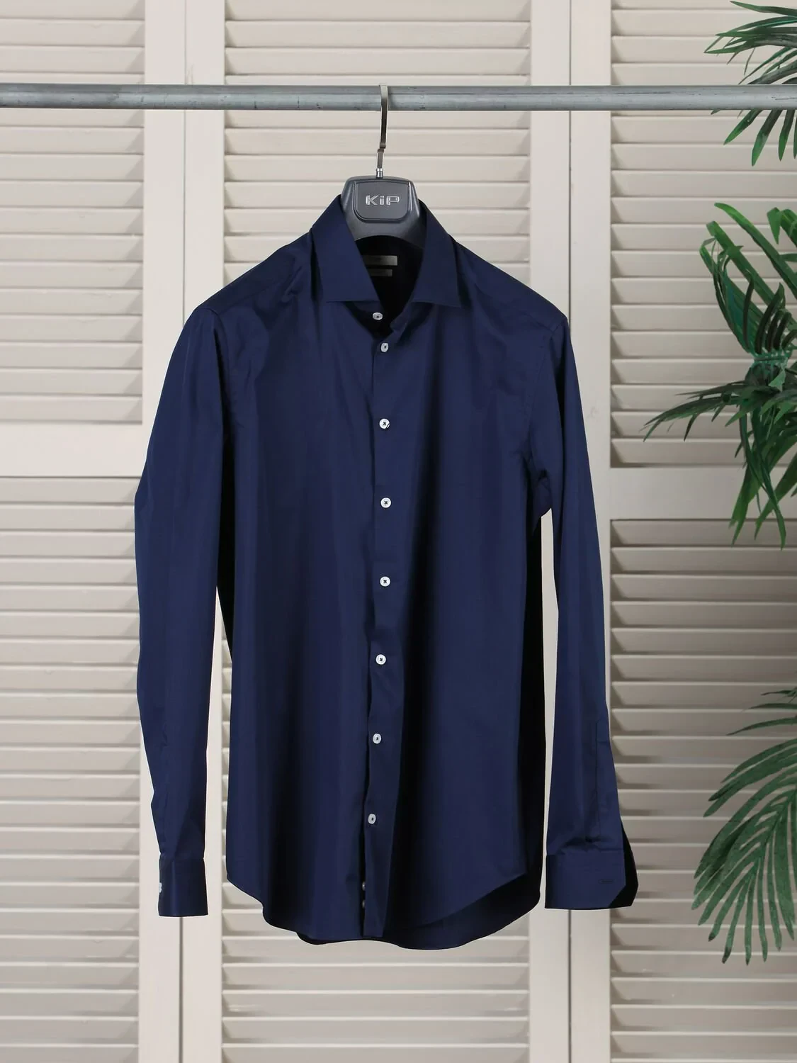Navy Blue Plain Regular Fit Weaving Classical 100% Cotton Shirt - 1