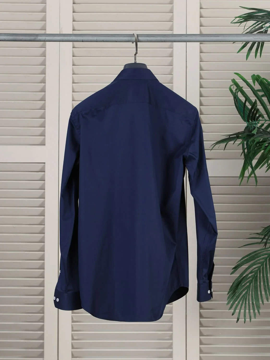 Navy Blue Plain Regular Fit Weaving Classical 100% Cotton Shirt - 2