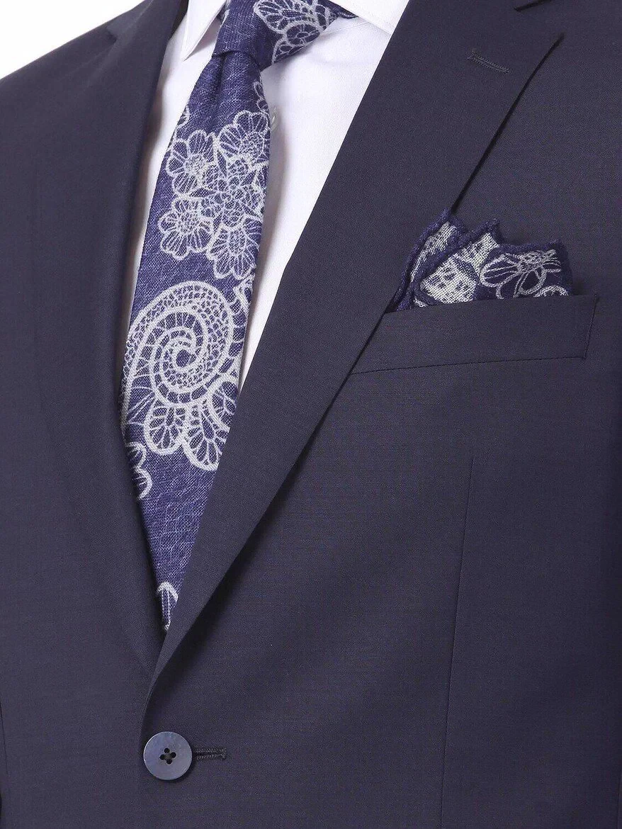 Navy Blue Plain Regular Fit Wool Blended Suit - 3