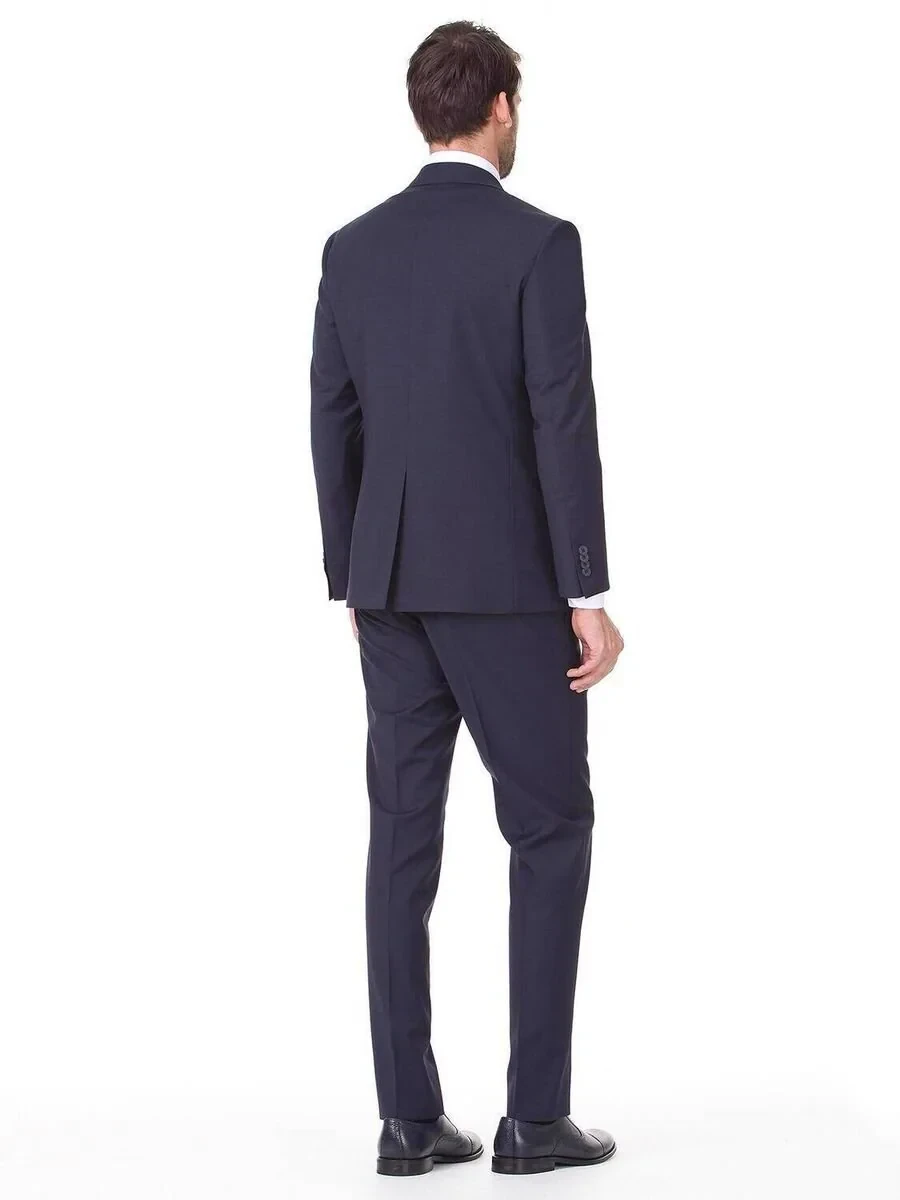 Navy Blue Plain Regular Fit Wool Blended Suit - 4