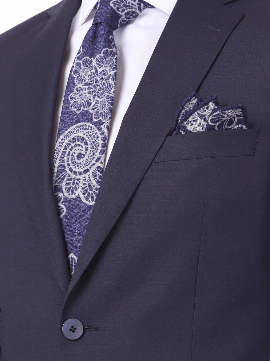 Navy Blue Plain Regular Fit Wool Blended Suit - 3