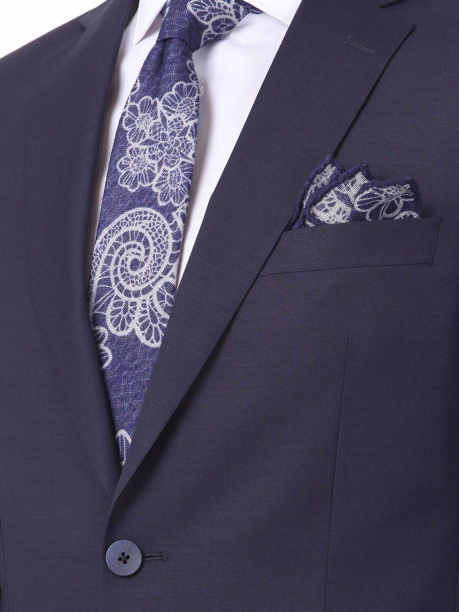 Navy Blue Plain Regular Fit Wool Blended Suit - 3