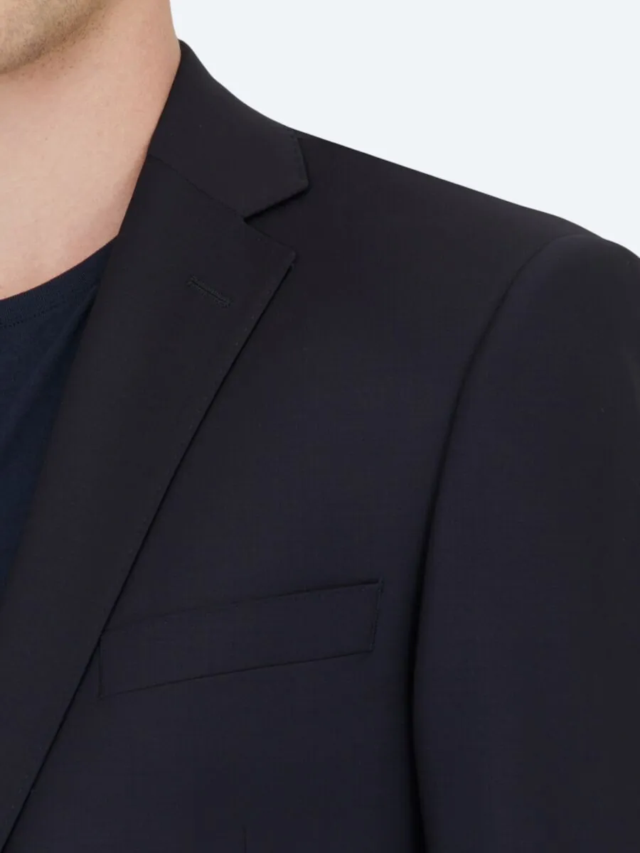 Navy Blue Plain Regular Fit Wool Blended Suit - 4