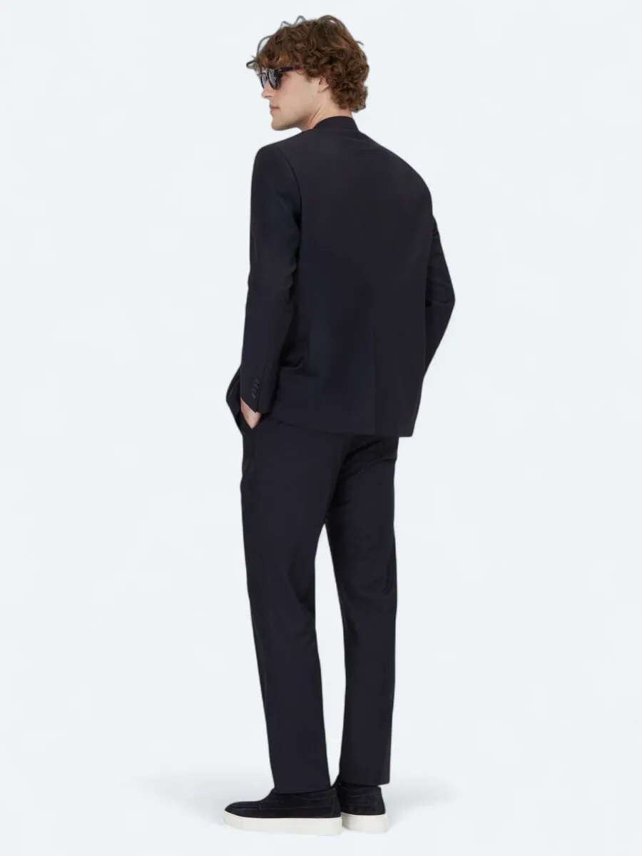 Navy Blue Plain Regular Fit Wool Blended Suit - 5