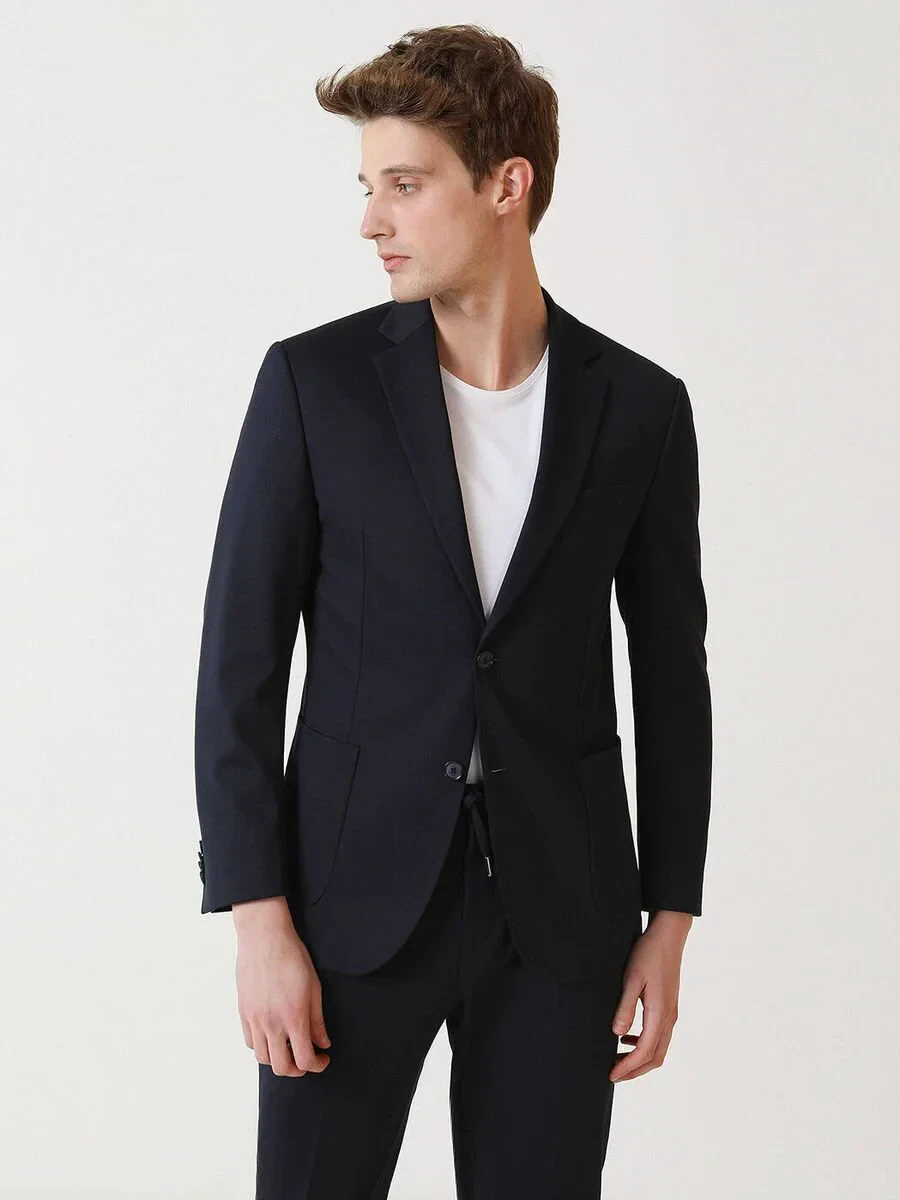 Navy Blue Plain Relaxed Fit Suit - 1