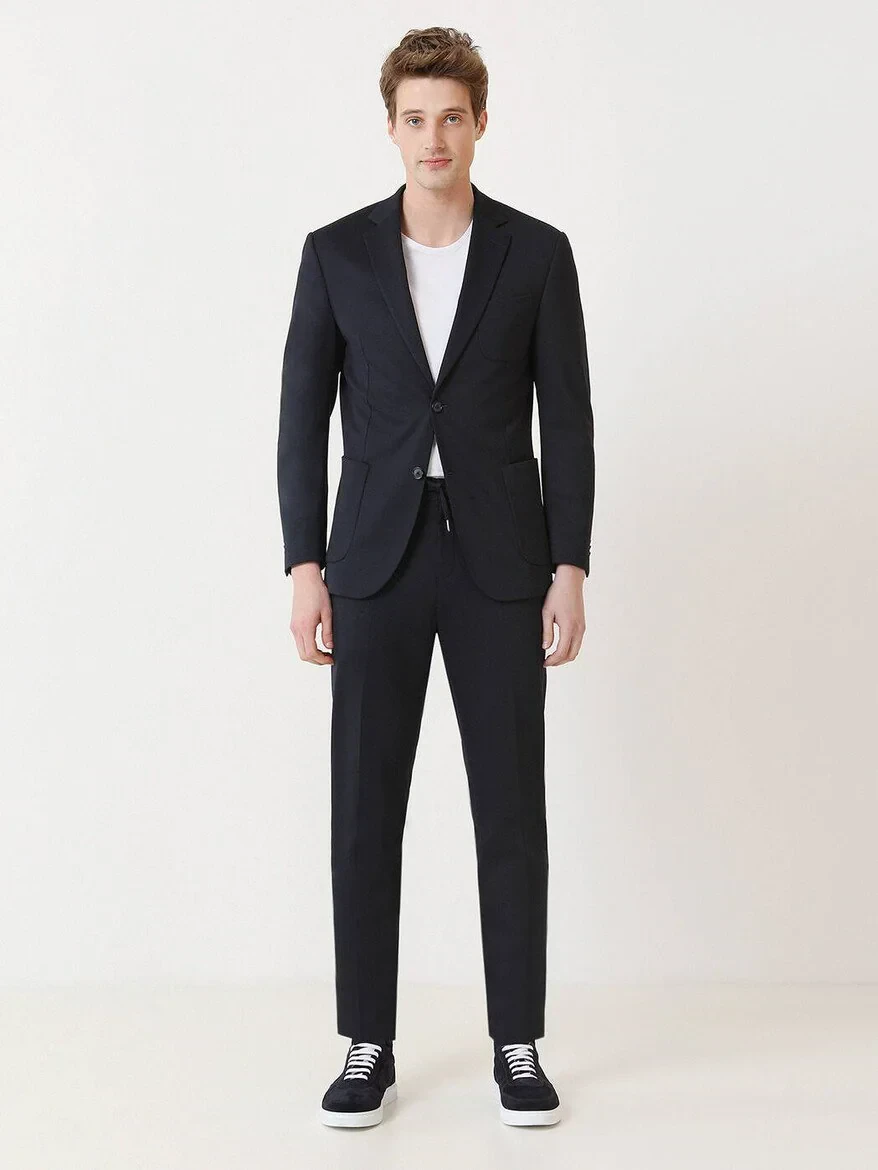 Navy Blue Plain Relaxed Fit Suit - 2