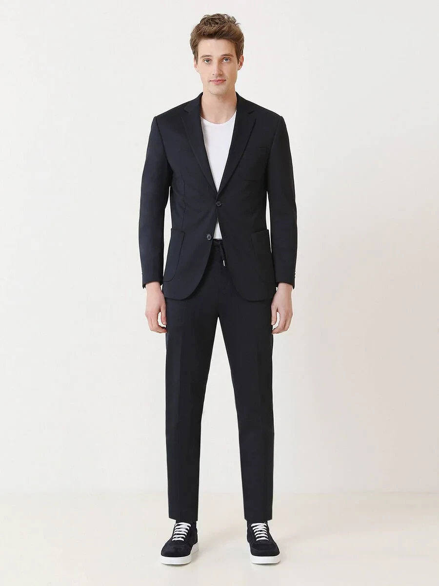 Navy Blue Plain Relaxed Fit Suit - 2