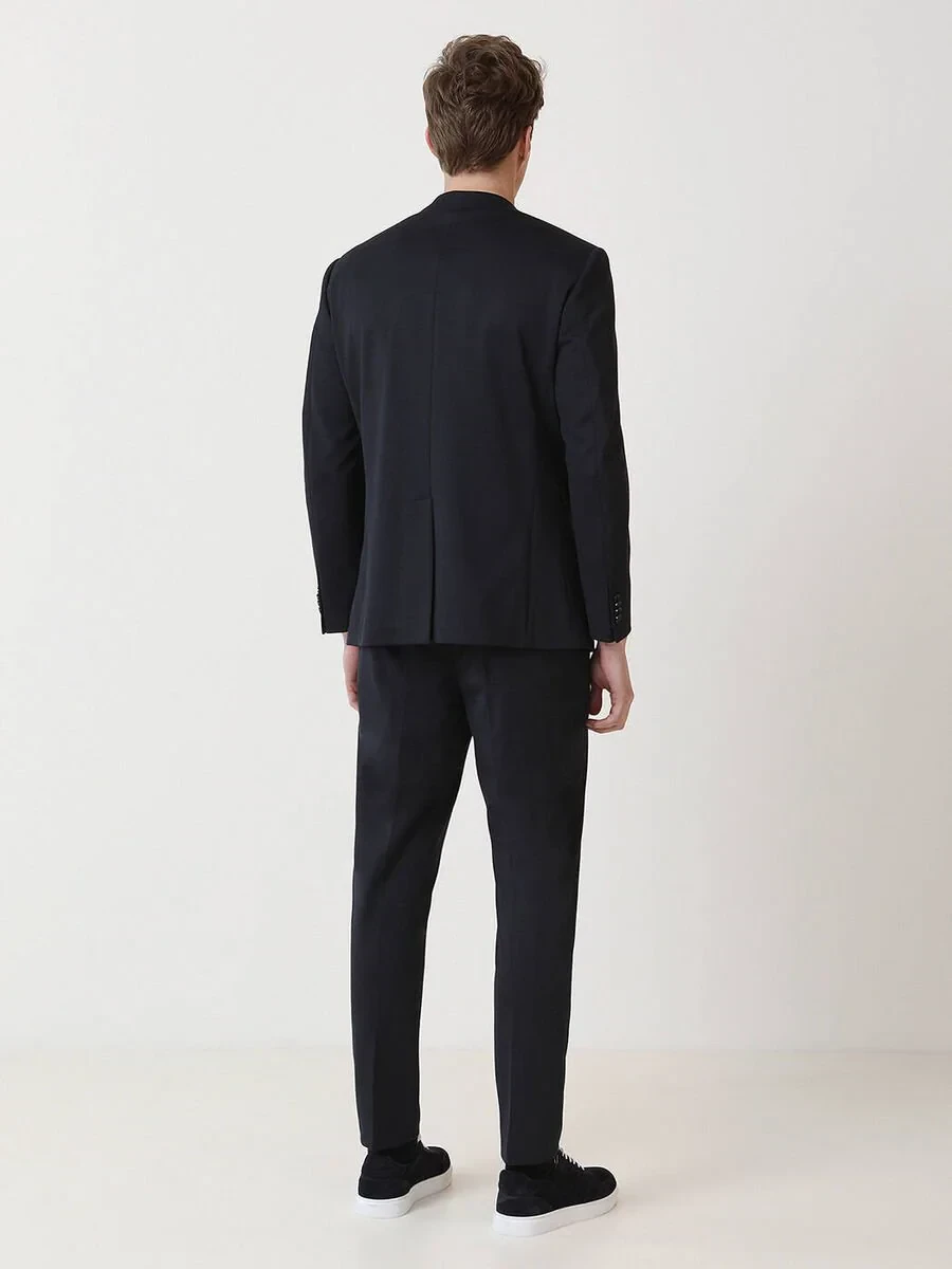 Navy Blue Plain Relaxed Fit Suit - 5