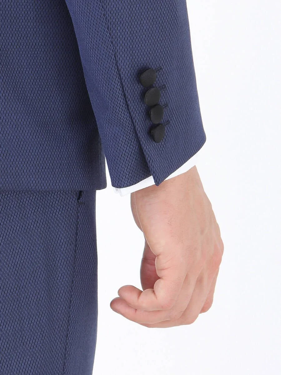 Navy Blue Plain Slim Fit Butterfly Collar Weaving Tuxedo - 5