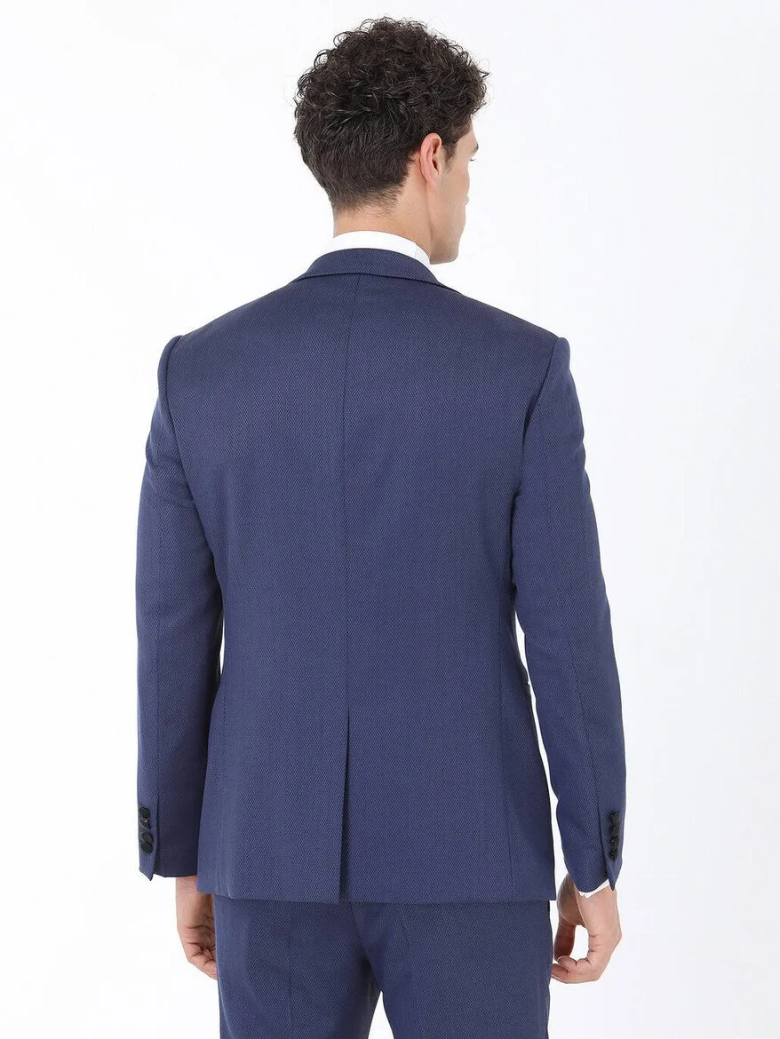 Navy Blue Plain Slim Fit Butterfly Collar Weaving Tuxedo - 6