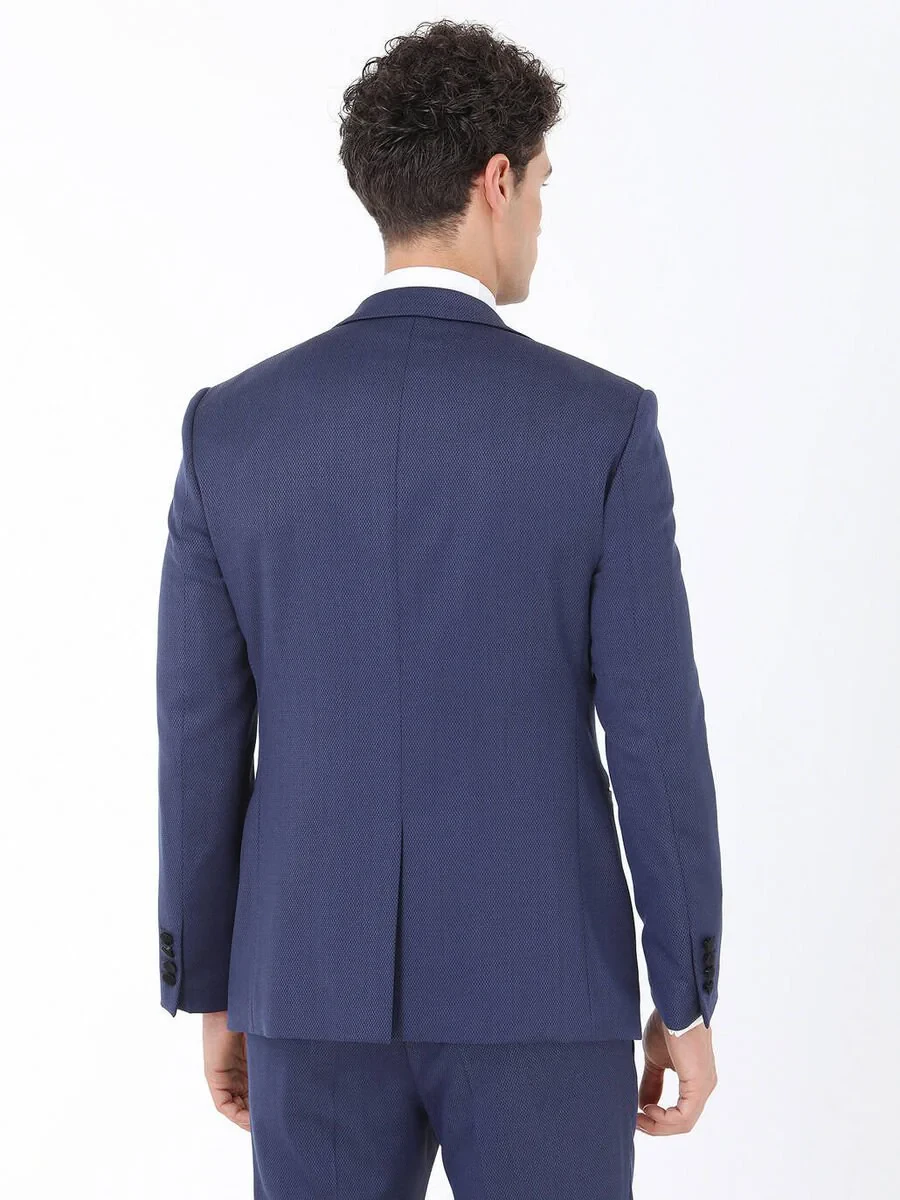 Navy Blue Plain Slim Fit Butterfly Collar Weaving Tuxedo - 6