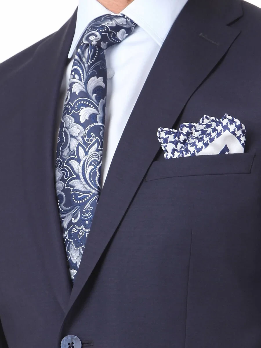 Navy Blue Plain Slim Fit Wool Blended Suit - 5