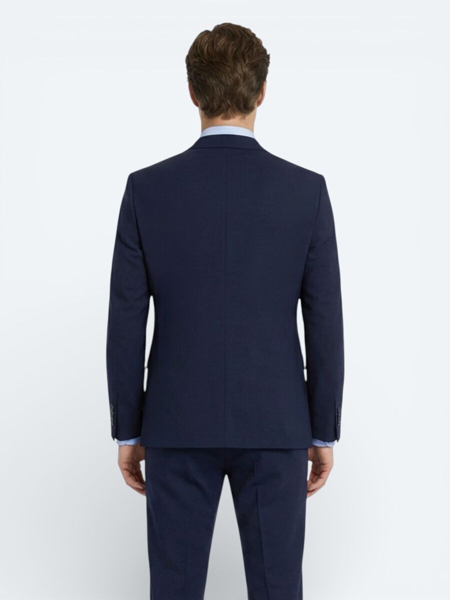 Navy Blue Plain Slim Fit Wool Blended Suit - 4