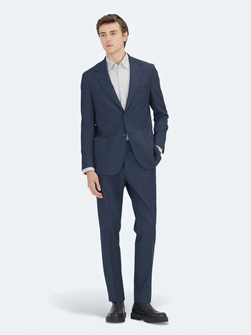 Navy Blue Plain Suit - 1