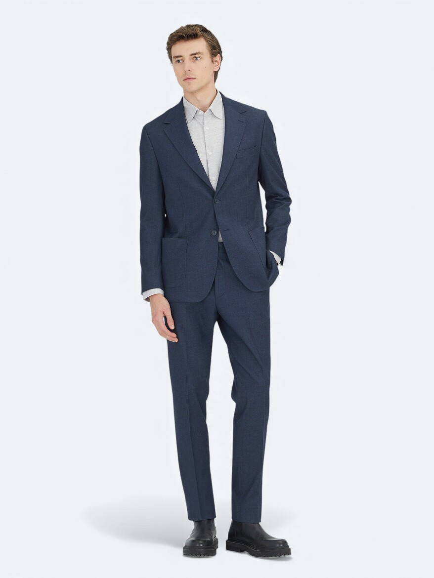 Navy Blue Plain Suit - KİP