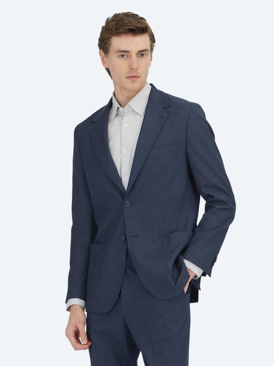 Navy Blue Plain Suit - KİP