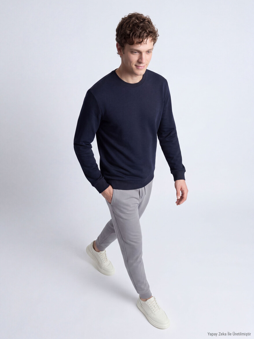 Navy Blue Plain Sweatshirt - 2