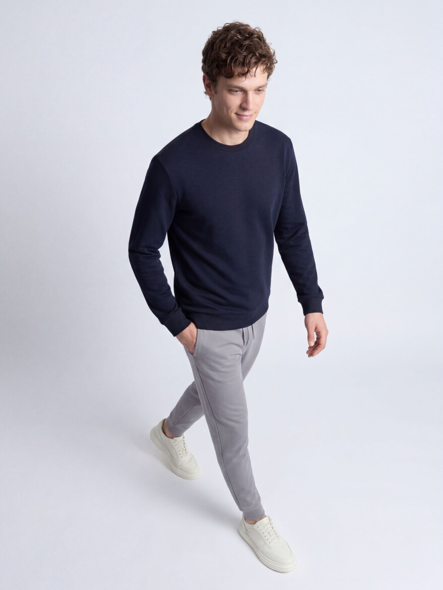 Navy Blue Plain Sweatshirt - KİP