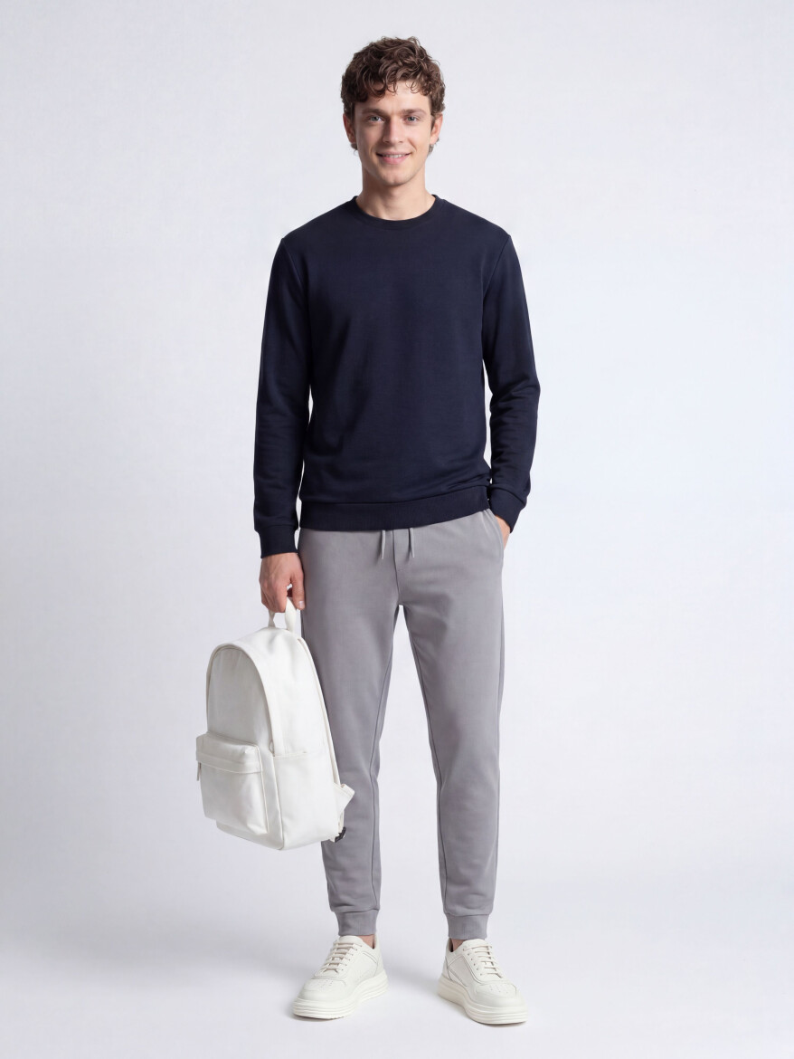 Navy Blue Plain Sweatshirt - 3