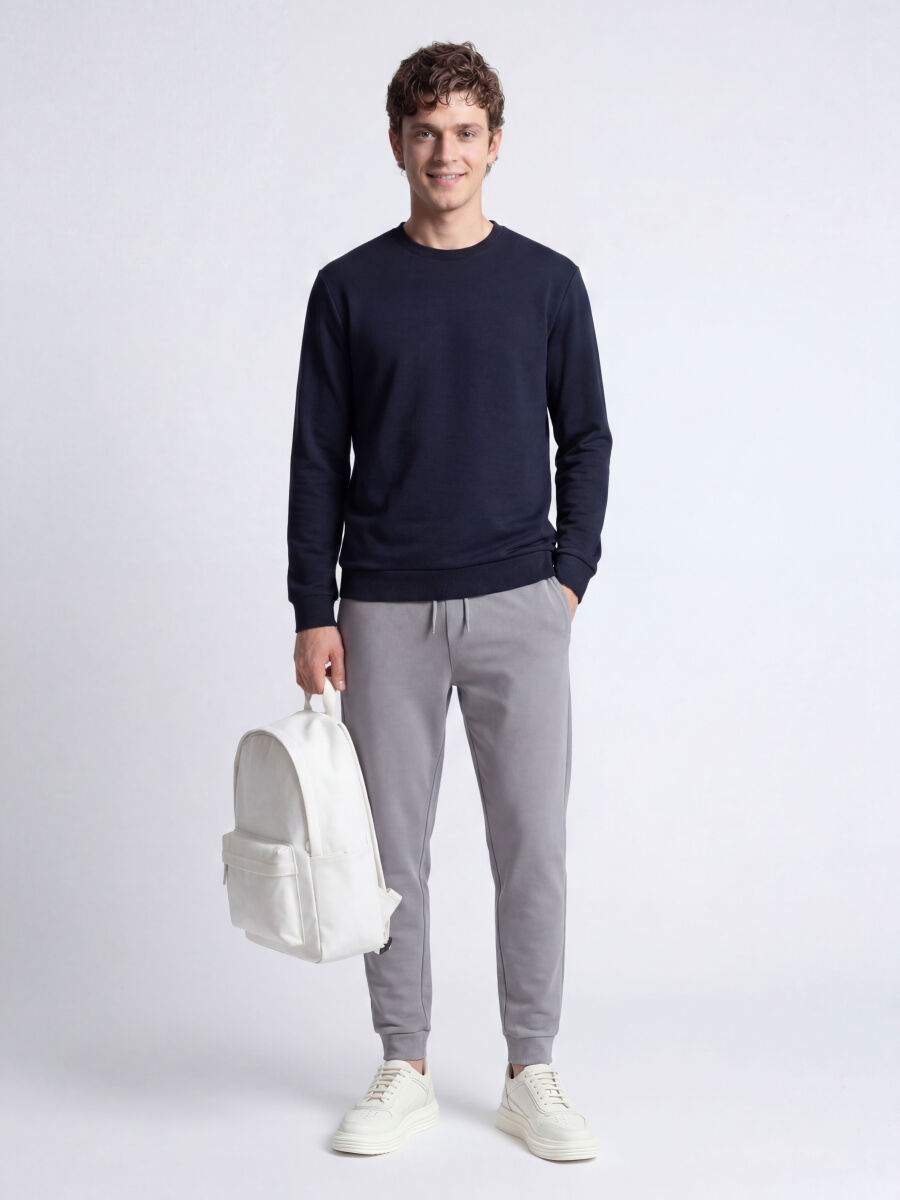 Navy Blue Plain Sweatshirt - 3