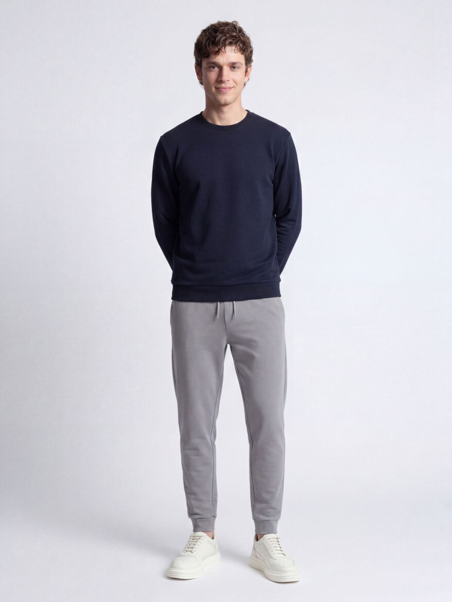 Navy Blue Plain Sweatshirt - 4