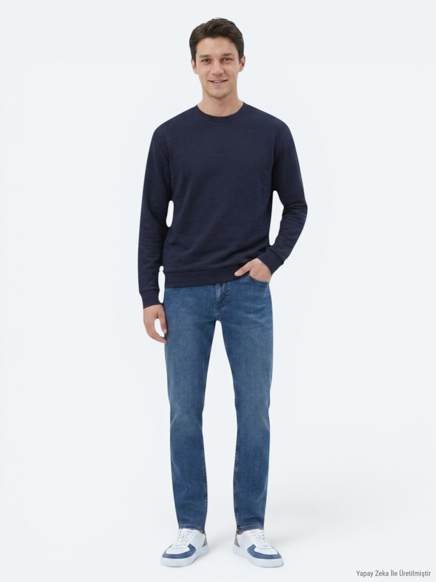 Navy Blue Plain Sweatshirt - KİP