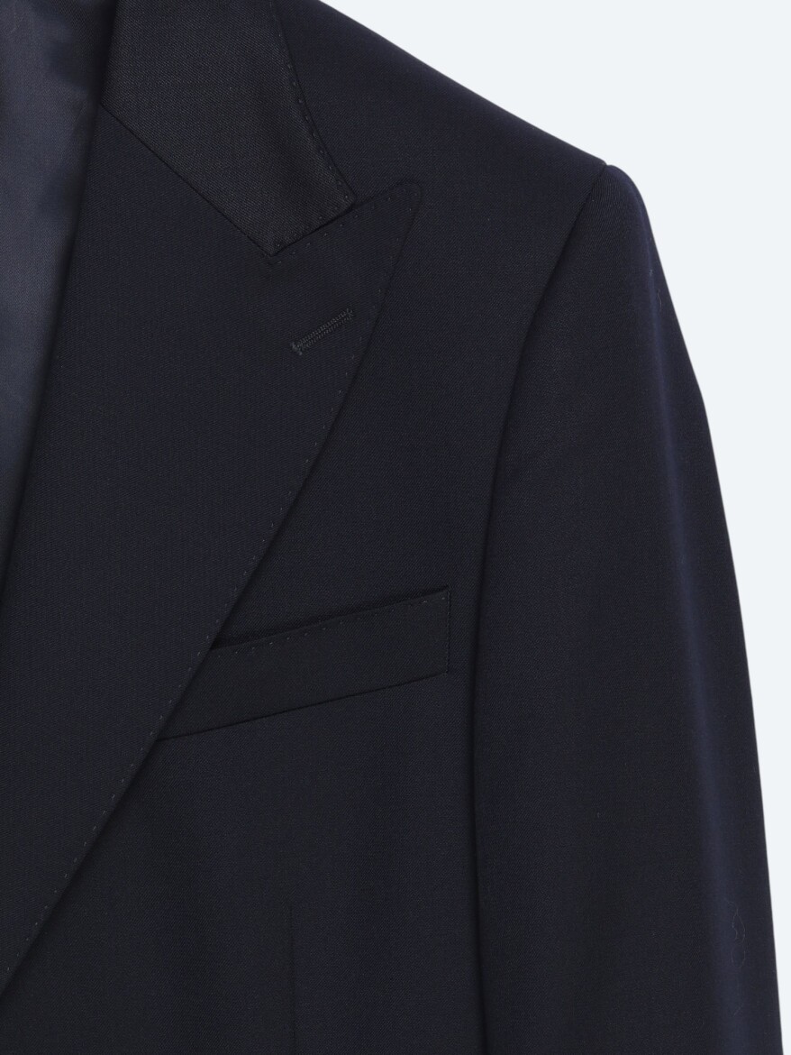 Navy Blue Plain Wool Blended Suit - 4