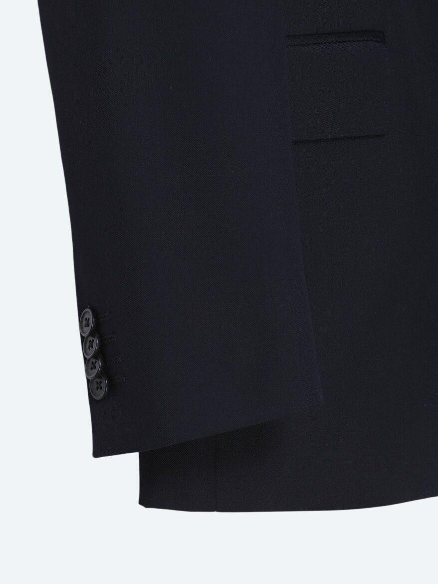 Navy Blue Plain Wool Blended Suit - 5