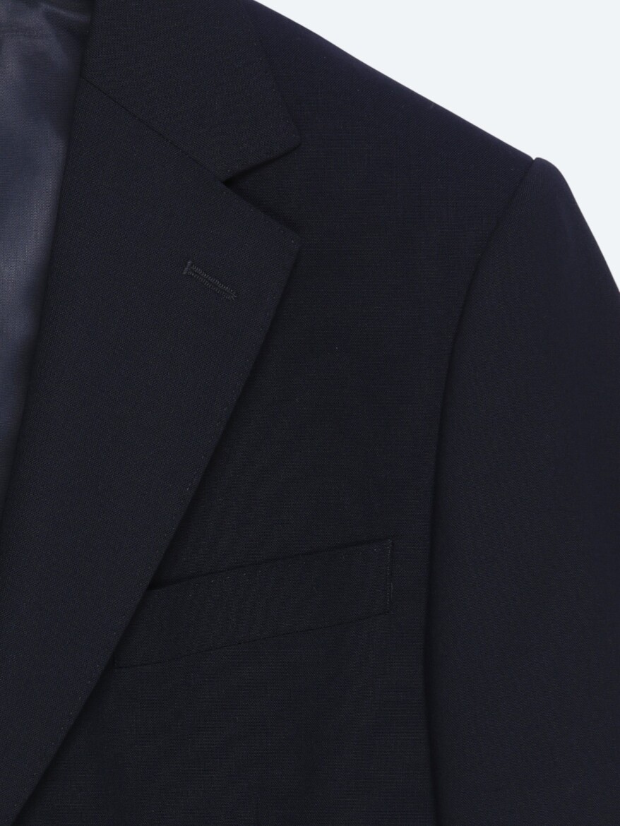 Navy Blue Plain Wool Blended Suit - 4