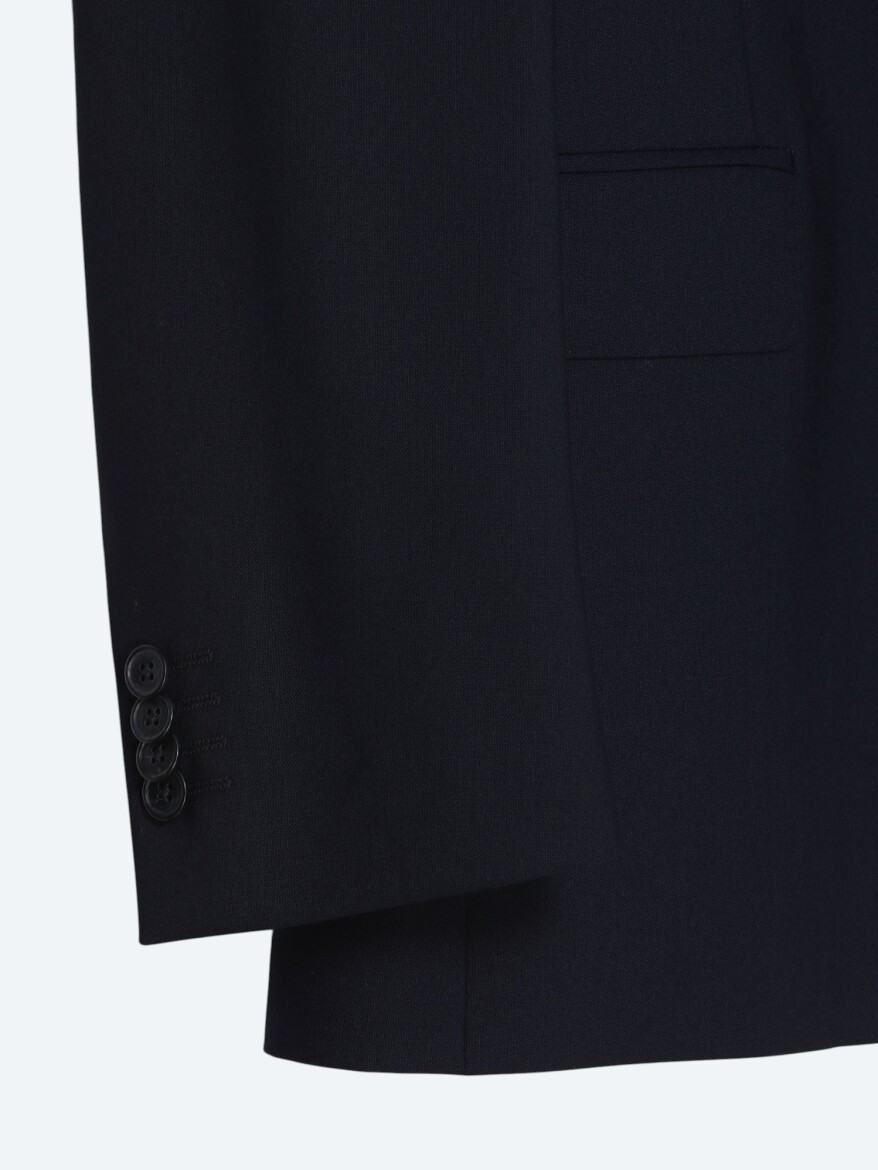 Navy Blue Plain Wool Blended Suit - 5