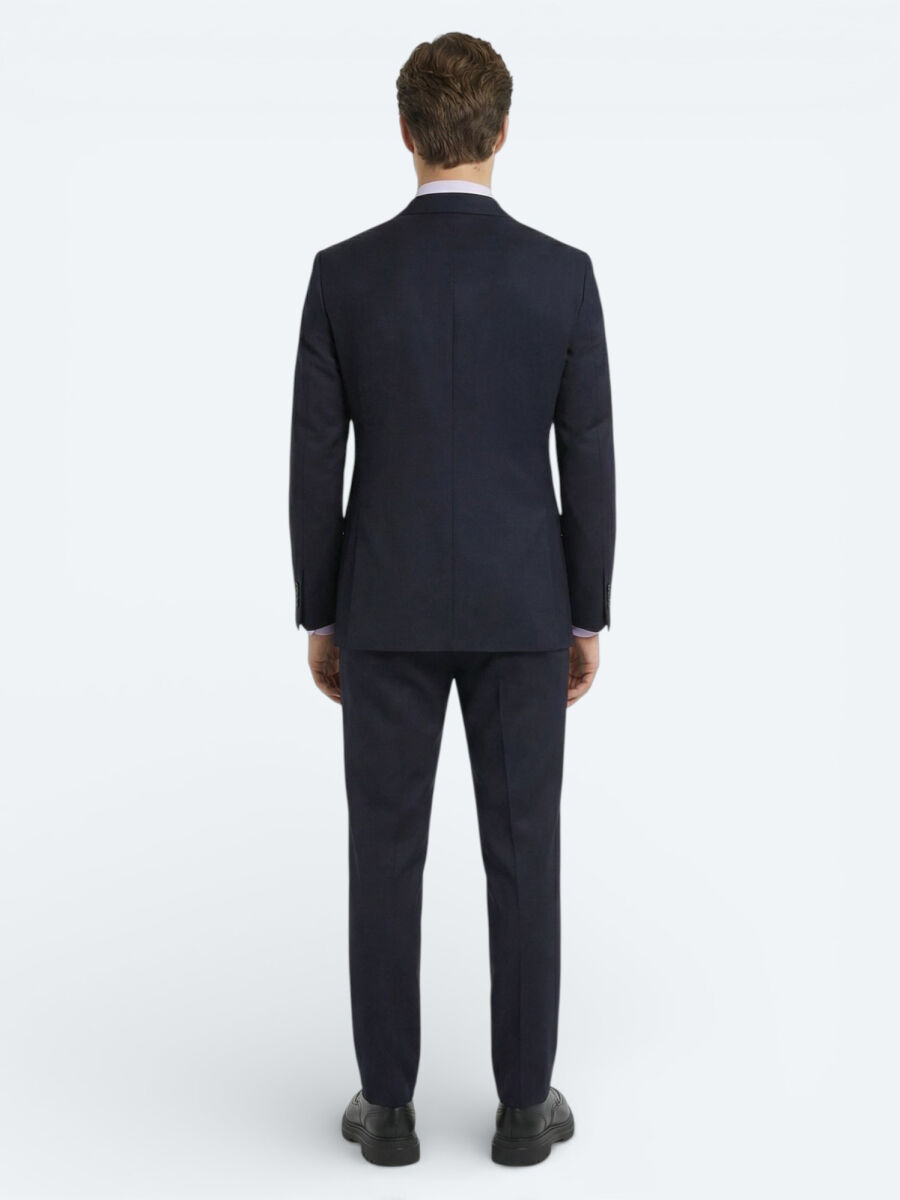 Navy Blue Plain Zeroweight Slim Fit Wool Blended Suit - 4
