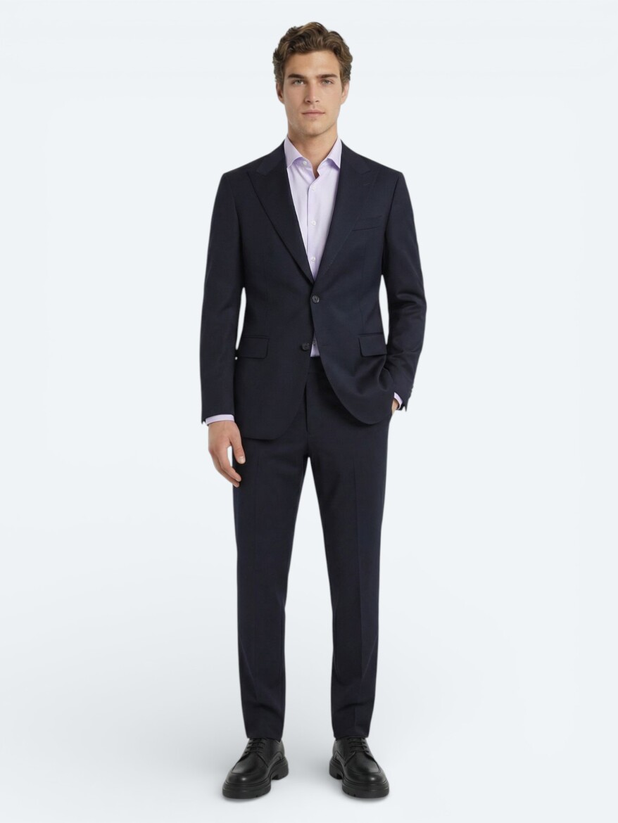 Navy Blue Plain Zeroweight Slim Fit Wool Blended Suit - KİP